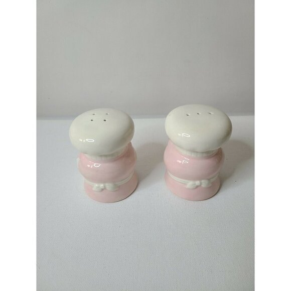 VINTAGE Ceramic Pig Chefs Salt And Pepper Shakers Set Pink White Made In Japan - Picture 4 of 6